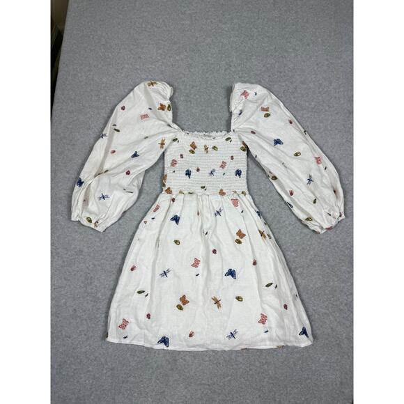 Reformation Womens Size S Greyson Linen Long Sleeve Mini Dress Butterfly Bugs - Picture 11 of 14
